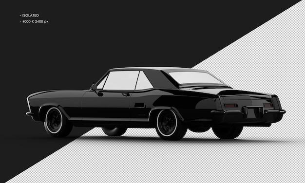 Isolated Realistic Shiny black Classic Elegant Sedan Car from Left Rear View