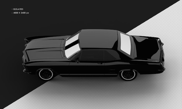 Isolated Realistic Shiny black Classic Elegant Sedan Car from Top Left View