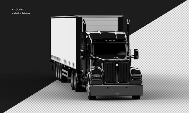 Isolated Realistic Shiny Black Long Trailer Truck Car From Right Front Angle View