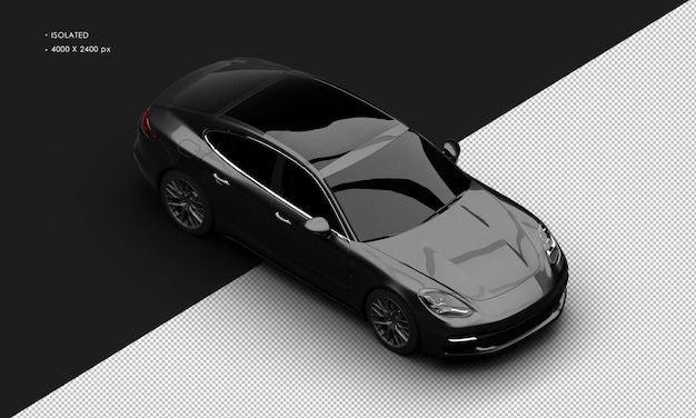 Isolated Realistic Shiny Black Luxury Modern Sport Car from Top Right Front View