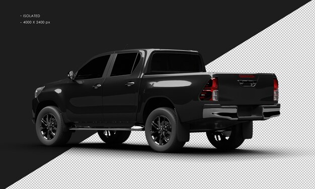 Isolated Realistic Shiny Black Modern Double Cabin Pickup Truck from Left Rear View