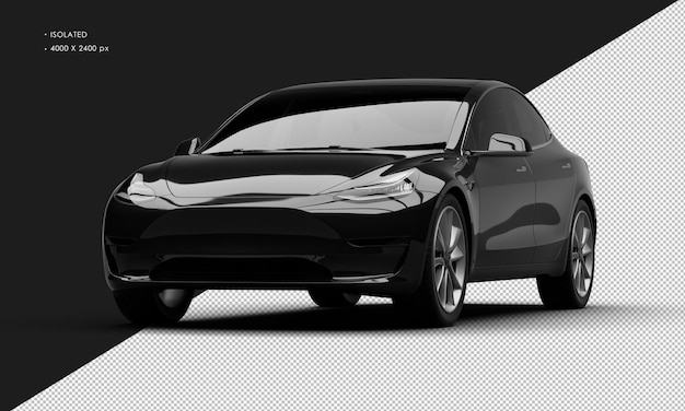 Isolated Realistic Shiny Black Modern Electric City Sedan Car from Left Front Angle View