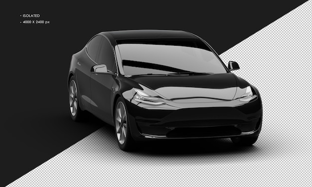 Isolated Realistic Shiny Black Modern Electric City Sedan Car from Right Front Angle View