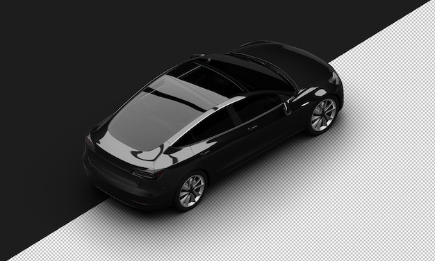 Isolated Realistic Shiny Black Modern Electric City Sedan Car from Top Right Rear View