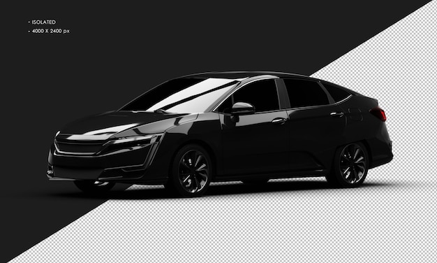 Isolated Realistic Shiny black Sport Elegant Sedan Car from Left Front View