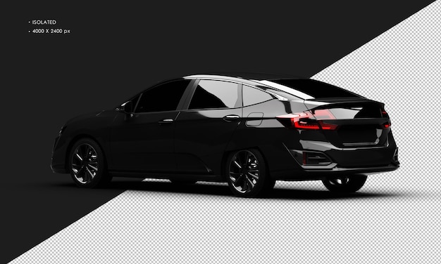 Isolated Realistic Shiny black Sport Elegant Sedan Car from Left Rear View