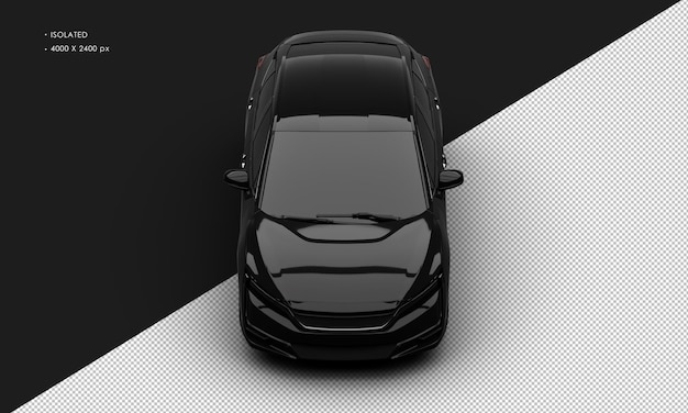 Isolated Realistic Shiny black Sport Elegant Sedan Car from Top Front View