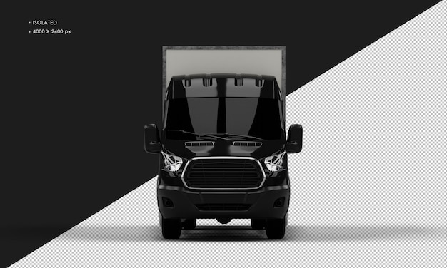 Isolated Realistic Shiny Black Transit Box Van from Front View