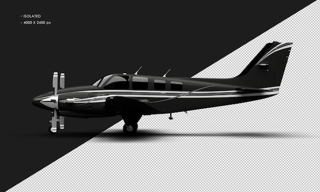 Isolated Realistic Shiny Black Twin Propeller Dual Engine Airplane from Left Side View