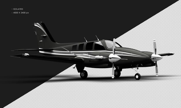 Isolated Realistic Shiny Black Twin Propeller Dual Engine Airplane from Right Front View