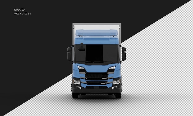 Isolated Realistic Shiny blue Big Box Transit Truck from Front View