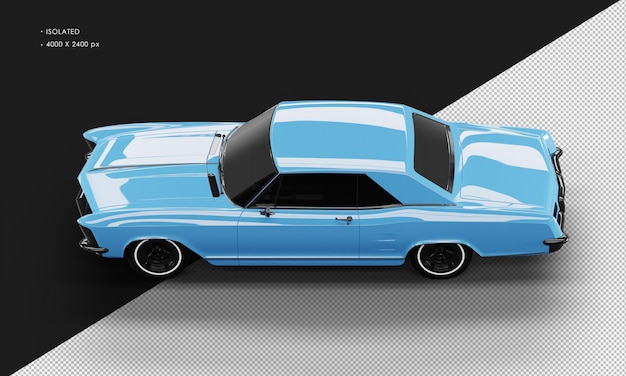 Isolated Realistic Shiny blue Classic Elegant Sedan Car from Top Left View