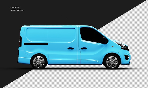 Isolated Realistic Shiny blue Commercial Transport Blind Van Car from Right Side View