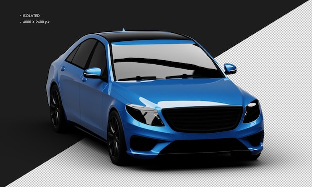 Isolated Realistic Shiny blue Luxury Elegant City Sedan Car from Right Front Angle View