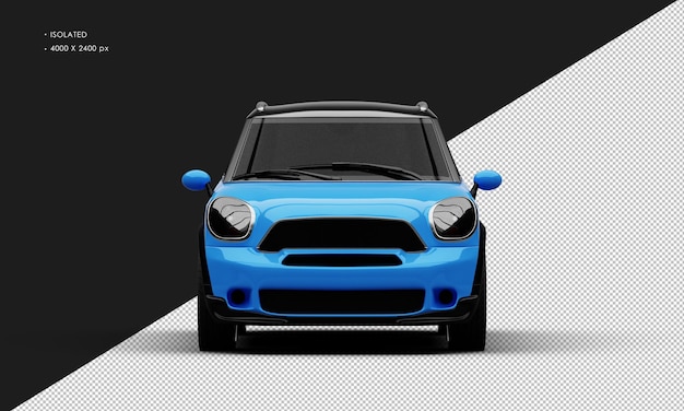 Isolated Realistic Shiny Blue Mini City Car from Front View