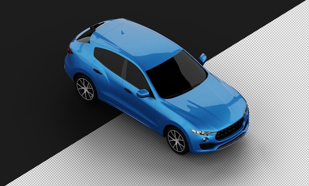 Isolated Realistic Shiny blue Modern City Sport SUV Car from Top Right Front View