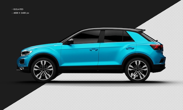 Isolated Realistic Shiny blue Modern City SUV Sport Car from Left Side View