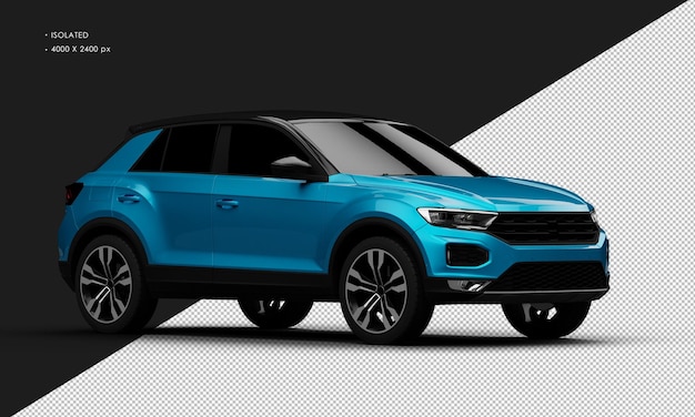 Isolated Realistic Shiny blue Modern City SUV Sport Car from Right Front View