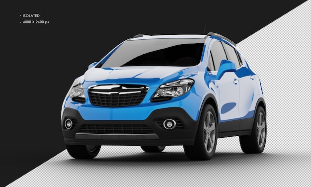 Isolated Realistic Shiny blue Modern Sport City SUV Car from Left Front Angle View