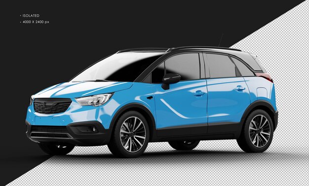 Isolated Realistic Shiny blue Modern Sport SUV City Car from Left Front View