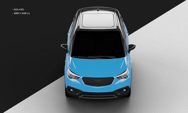 Isolated Realistic Shiny blue Modern Sport SUV City Car from Top Front View