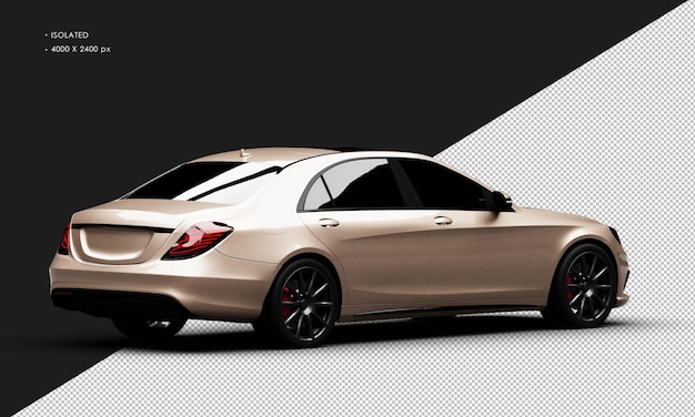 Isolated Realistic Shiny brown Luxury Elegant City Sedan Car from Right Rear View