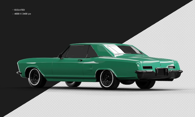 Isolated Realistic Shiny green Classic Elegant Sedan Car from Left Rear View