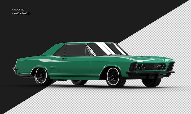 Isolated Realistic Shiny green Classic Elegant Sedan Car from Right Front View