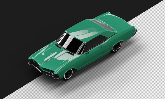 Isolated Realistic Shiny green Classic Elegant Sedan Car from Top Left Front View