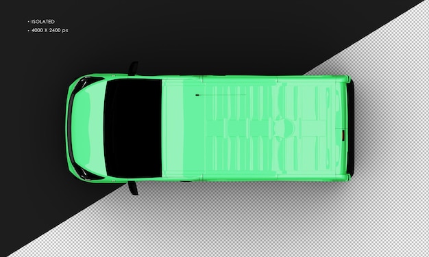 Isolated Realistic Shiny green Commercial Transport Blind Van Car from Top View