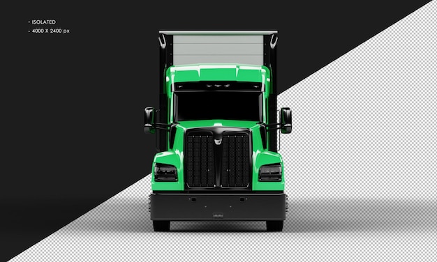 Isolated Realistic Shiny Green Long Trailer Truck From Front View