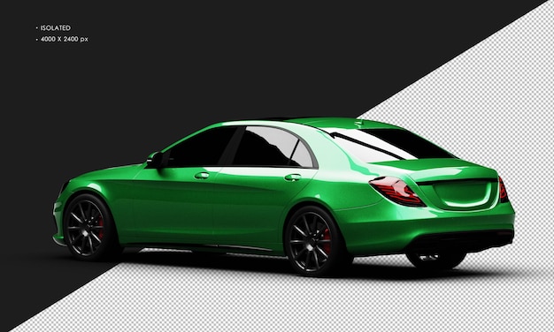 Isolated Realistic Shiny green Luxury Elegant City Sedan Car from Left Rear View