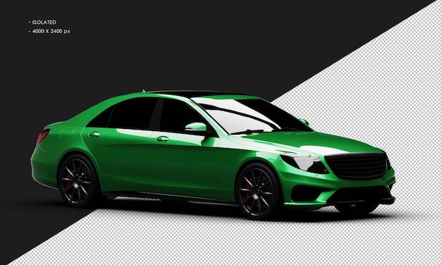 Isolated Realistic Shiny green Luxury Elegant City Sedan Car from Right Front View