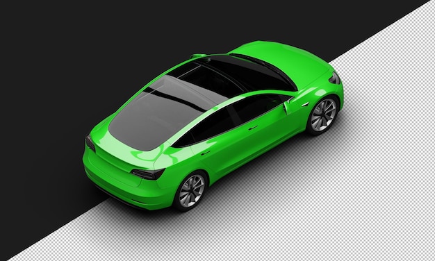 Isolated Realistic Shiny green Modern Electric City Sedan Car from Top Right Rear View