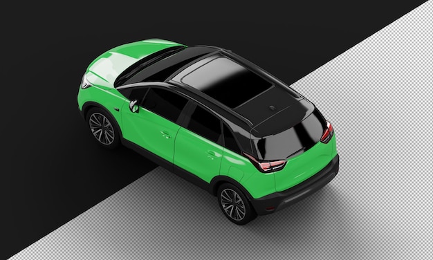 Isolated Realistic Shiny green Modern Sport SUV City Car from Top Left Rear View