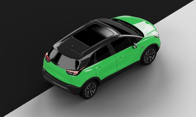 Isolated Realistic Shiny green Modern Sport SUV City Car from Top Right Rear View