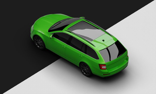 Isolated Realistic Shiny green Sport Modern City Car from Top Left Rear View