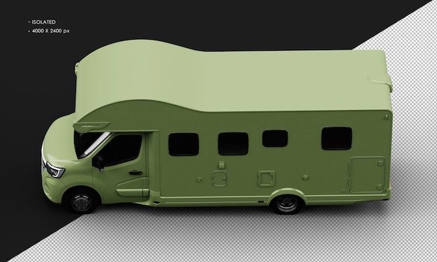 Isolated Realistic Shiny green Travel Camper Van Car from Top Left View