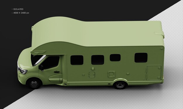 PSD isolated realistic shiny green travel camper van car from top left view