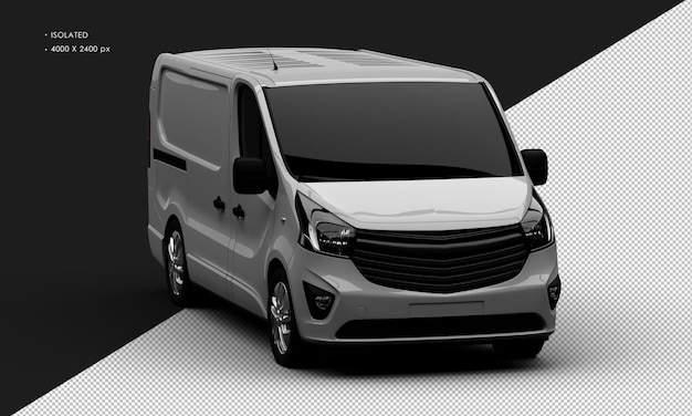 Isolated Realistic Shiny grey Commercial Transport Blind Van Car from Right Front Angle View