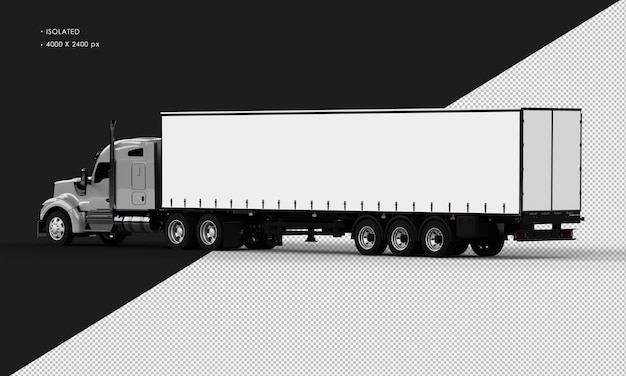 Isolated Realistic Shiny Grey Long Trailer Truck From Left Rear View