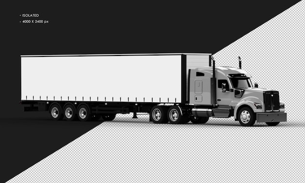 Isolated Realistic Shiny Grey Long Trailer Truck From Right Front View