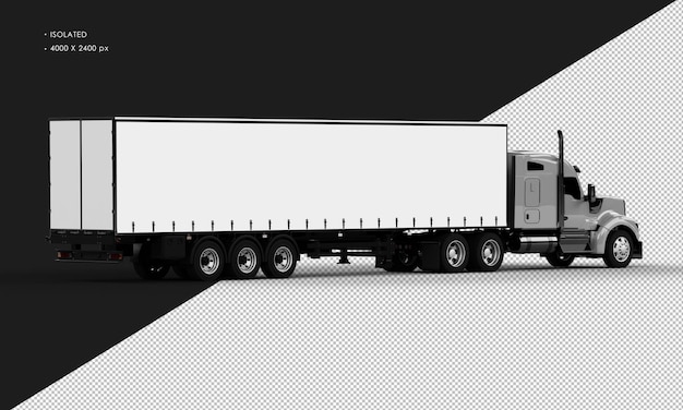 Isolated Realistic Shiny Grey Long Trailer Truck From Right Rear View