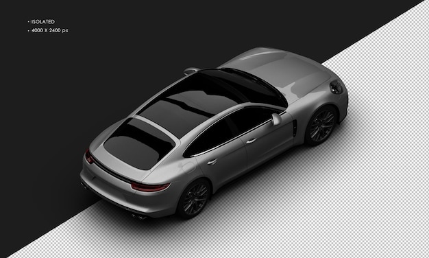 Isolated Realistic Shiny grey Luxury Modern Sport Car from Top Right Rear View