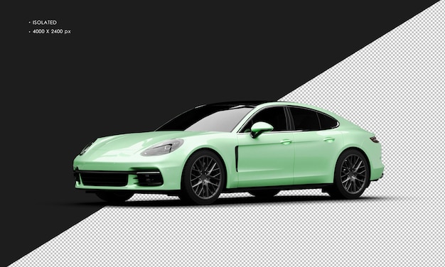 Isolated Realistic Shiny light green Luxury Modern Sport Car from Left Front View