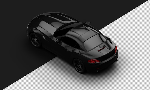 Isolated Realistic Shiny Metalic black Elegant Super Sport City Car from Top Left Rear View