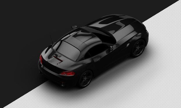 Isolated Realistic Shiny Metalic black Elegant Super Sport City Car from Top Right Rear View