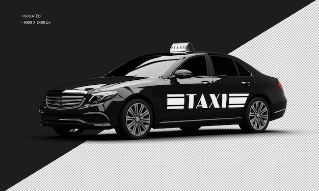 Isolated Realistic Shiny Metalic Black Luxury City Taxi Cab Car from Left Front View