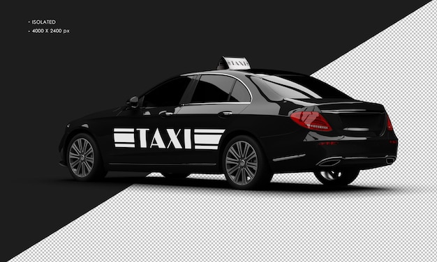 Isolated Realistic Shiny Metalic Black Luxury City Taxi Cab Car from Left Rear View