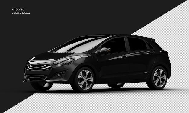 Isolated Realistic Shiny Metalic Black Modern City Car from Left Front View